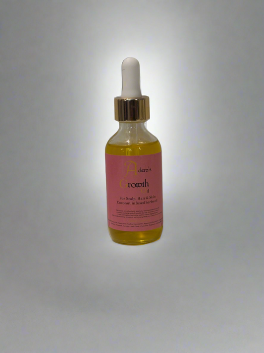 Adera Hair Growth oil Coconut Herb Infused 2oz size glass dropper bottle