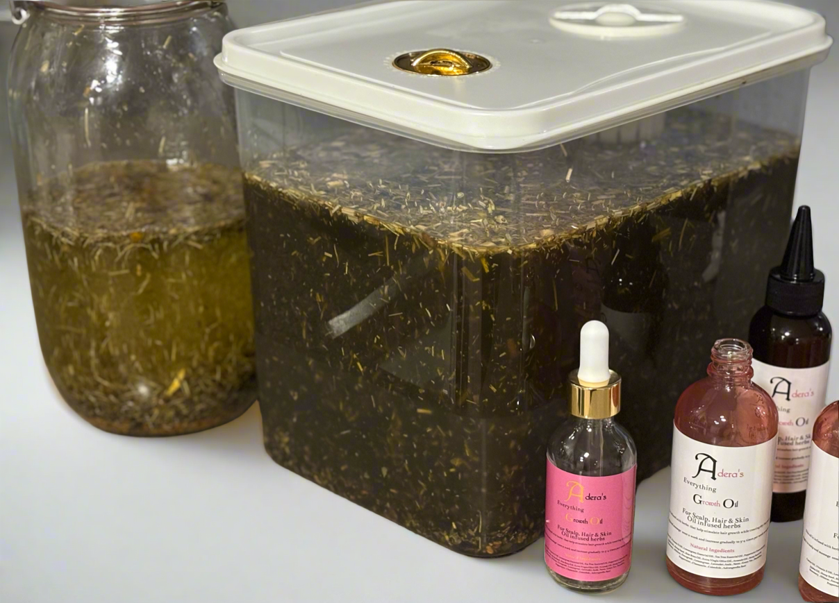 Adera Hair Growth oil Coconut Herb Infused 2oz size glass dropper bottle